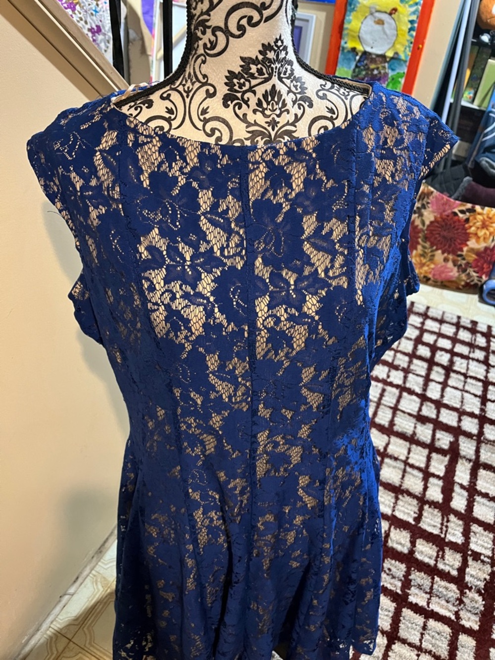 Danny & Nicole Navy Lace Midi Fit-and-Flare Dress - Picture 2 of 8